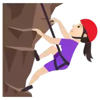 a woman wearing a red helmet is climbing up a rock wall