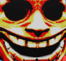 a close up of a clown 's face with a huge smile