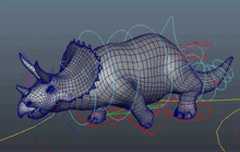 a 3d model of a triceratops is being animated in a computer program