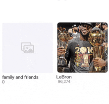 a picture of lebron holding a trophy next to a picture of him holding a trophy