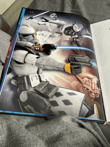 a book is open to a page with a picture of a storm trooper holding a gun