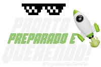 a poster that says pronto preparado e querendo with a green rocket