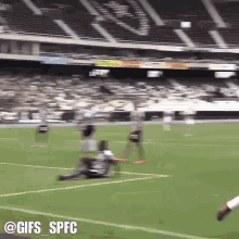 a group of people are playing soccer on a field with the words gifs spfc on the bottom