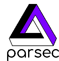 a logo for parsec with a purple triangle