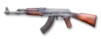 an assault rifle with a wooden grip and a metal barrel on a white background