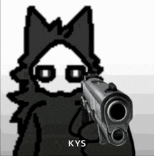 a cartoon character is pointing a gun at the camera with the words kys .