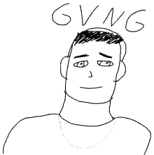 a drawing of a man with the word gvng written above him