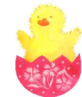 a yellow chick is coming out of an easter egg