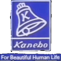 a blue sign that says kanebo for beautiful human life with a bell on it