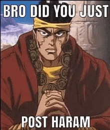 a man from jojo 's bizarre adventure is wearing a headband and a red jacket and making a funny face .