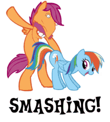 a cartoon of a pony and a bird with the words smashing below them