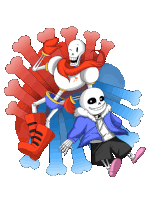 a cartoon drawing of papyrus and sans with bones behind them