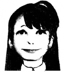 it is a black and white drawing of a girl 's face .