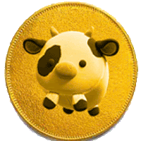 a gold coin with a cow on it on a white background