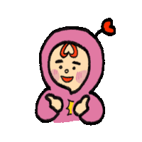 a cartoon of a baby wearing a pink hoodie with a heart on it