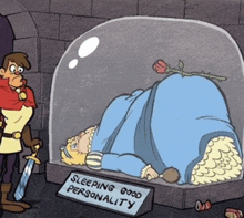 a cartoon of a sleeping beauty with a sign that says sleeping good personality