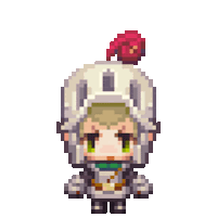 a pixel art of a person wearing a helmet with a red flower on top