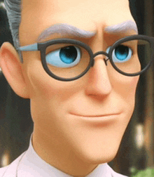 a close up of a cartoon character wearing glasses .