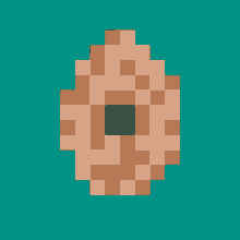 a pixel art drawing of a potato with a hole in the middle on a green background .