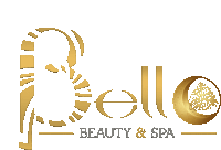 a logo for belle beauty and spa with a gold crescent moon