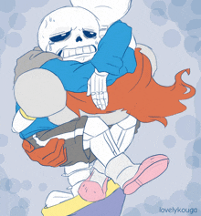 a drawing of a skeleton carrying another skeleton with lovelykouga written on the bottom