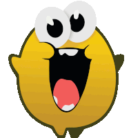 a cartoon illustration of a lemon with a surprised expression