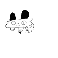 a black and white drawing of a rabbit with the letter d on its head