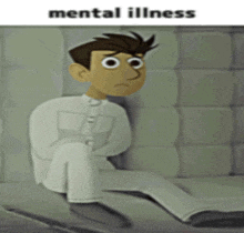 a cartoon of a man in a straight jacket with the words mental illness above him