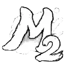 a black and white drawing of a letter m and a number two .