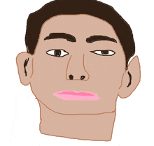 a cartoon drawing of a man 's face with a pink lip