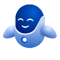 a blue cartoon character with a smiling face