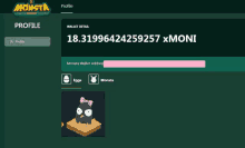 a screenshot of a monster game with a picture of a bird and a wallet address