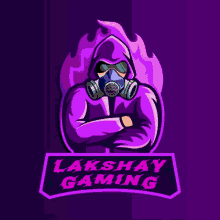 a logo for lakshay gaming shows a man in a gas mask