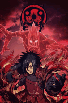 a drawing of a man and a demon with the words sasukegfx below it