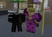 a cartoon character named giorno is standing next to a cartoon character