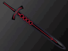 a black and red sword with a purple glow