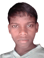 a close up of a young man 's face with a white shirt on