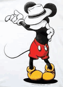 a cartoon of mickey mouse wearing a hat and gloves .