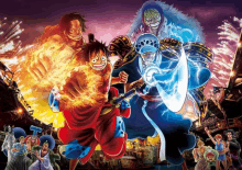 a group of anime characters including monkey d luffy and law