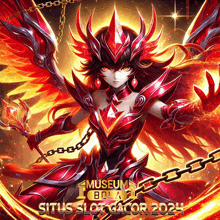 a poster for situs slot gacor shows a woman in a red armor