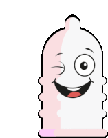 a cartoon condom with a smiling face on it