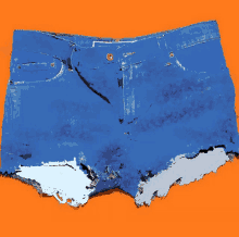 a painting of a pair of blue shorts against an orange background