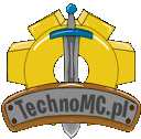 a cartoon logo for technomc.pl with a sword in the center