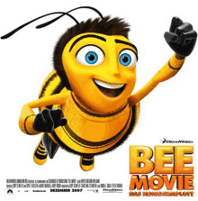 a movie poster for the bee movie shows a bee with blue eyes