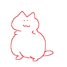 a red line drawing of a fat cat with a smile on its face