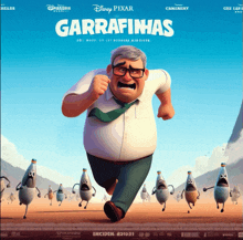 a movie poster for garrafinhas shows a man running