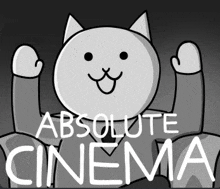 a black and white drawing of a cat with absolute cinema written below it