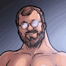 a drawing of a man with glasses and a beard smiling