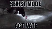 a man is standing on a basketball court with the words sexist mode activate above him