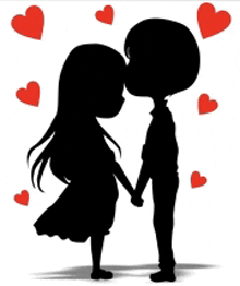 a boy and a girl are kissing while holding hands